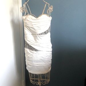 White bodycon dress with silver beading